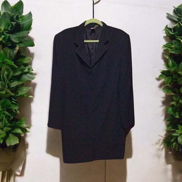 Anne Klein Navy Collared Long Sleeves Padded Shoulder Long Blazer Coat Jacket 16 - Picture 1 of 11